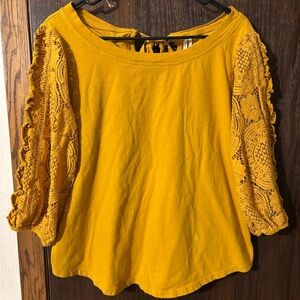 Anthropologie Mustard Lace Sleeve Blouse